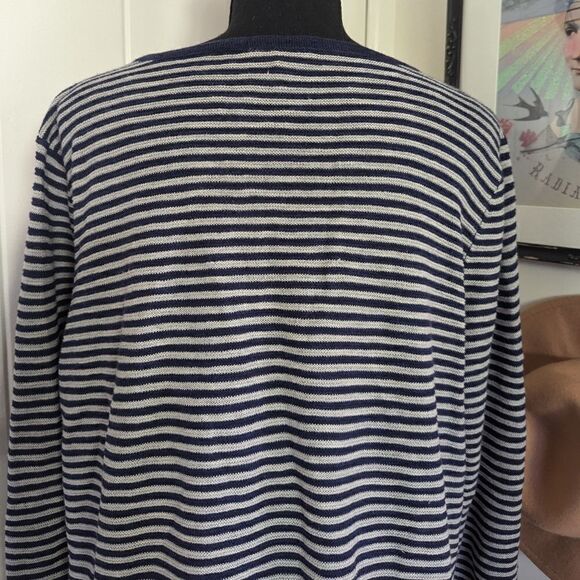 Eileen Fisher Organic Linen Striped Sweater LG Quiet Luxury Coastal Cowgirl - Picture 8 of 10
